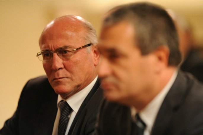 Former Enemalta chair Tancred Tabone (left) during a hearing of parliament’s Public Accounts Committee that dealt with the oil procurement scandal at the state-owned entity