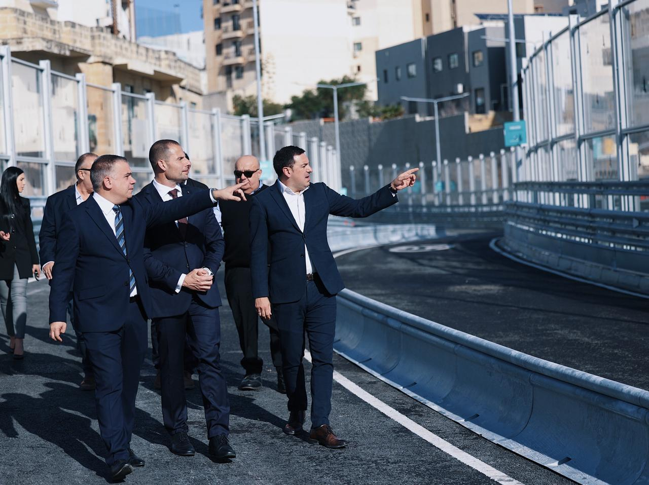 Prime Minister Robert Abela, Infrastructure Minister Chris Bonett and Infrastructure Malta CEO Steve Ellul 