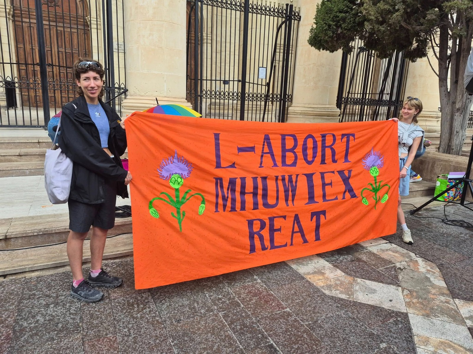 The protest ended with activists giving speeches outside the Valletta law courts 