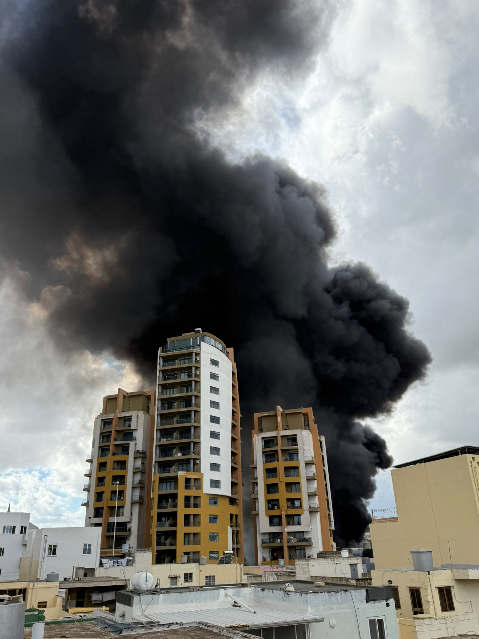 Thick black smoke can be seen rising from the flames across Malta