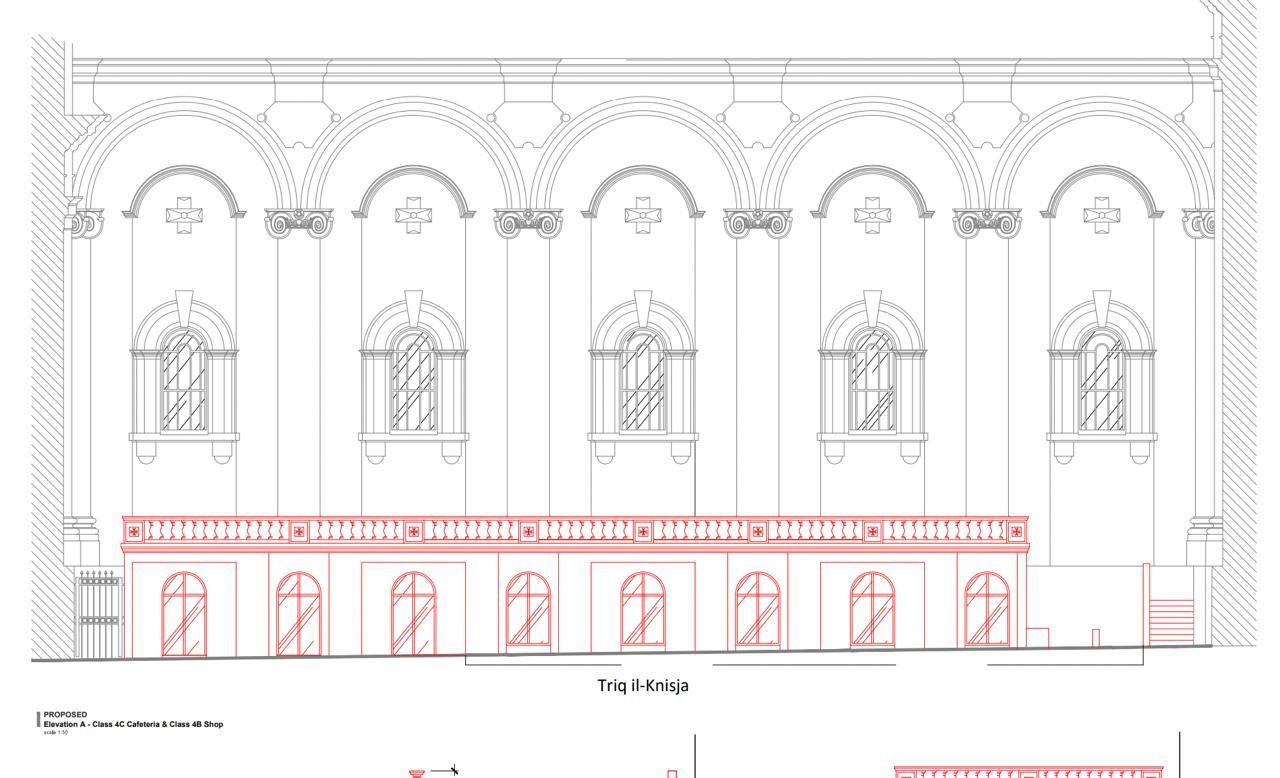 Proposed plans for groundfloor cafeteria instead of existing garages
