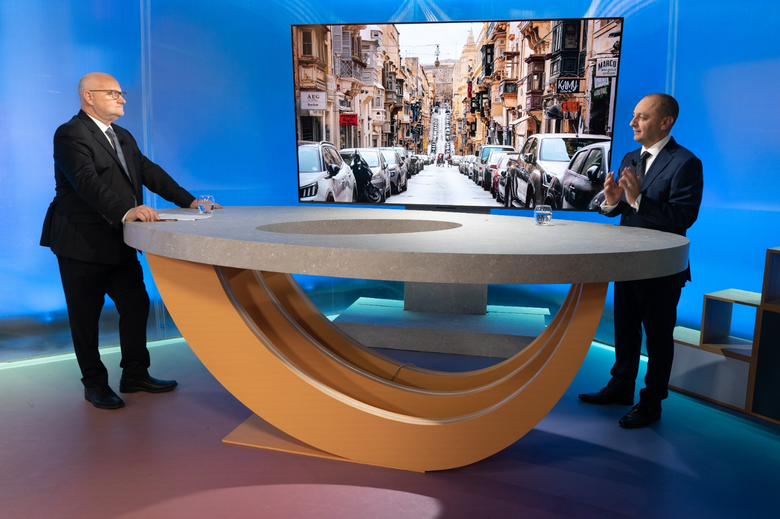 Parliamentary Secretary Andy Ellul was interviewed by Saviour Balzan (left)