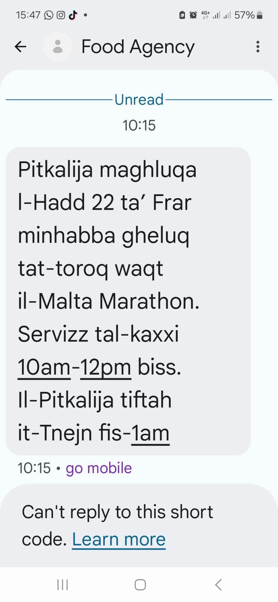 A message received by one of the farmers who spoke to MaltaToday informing them of Sunday's closure  