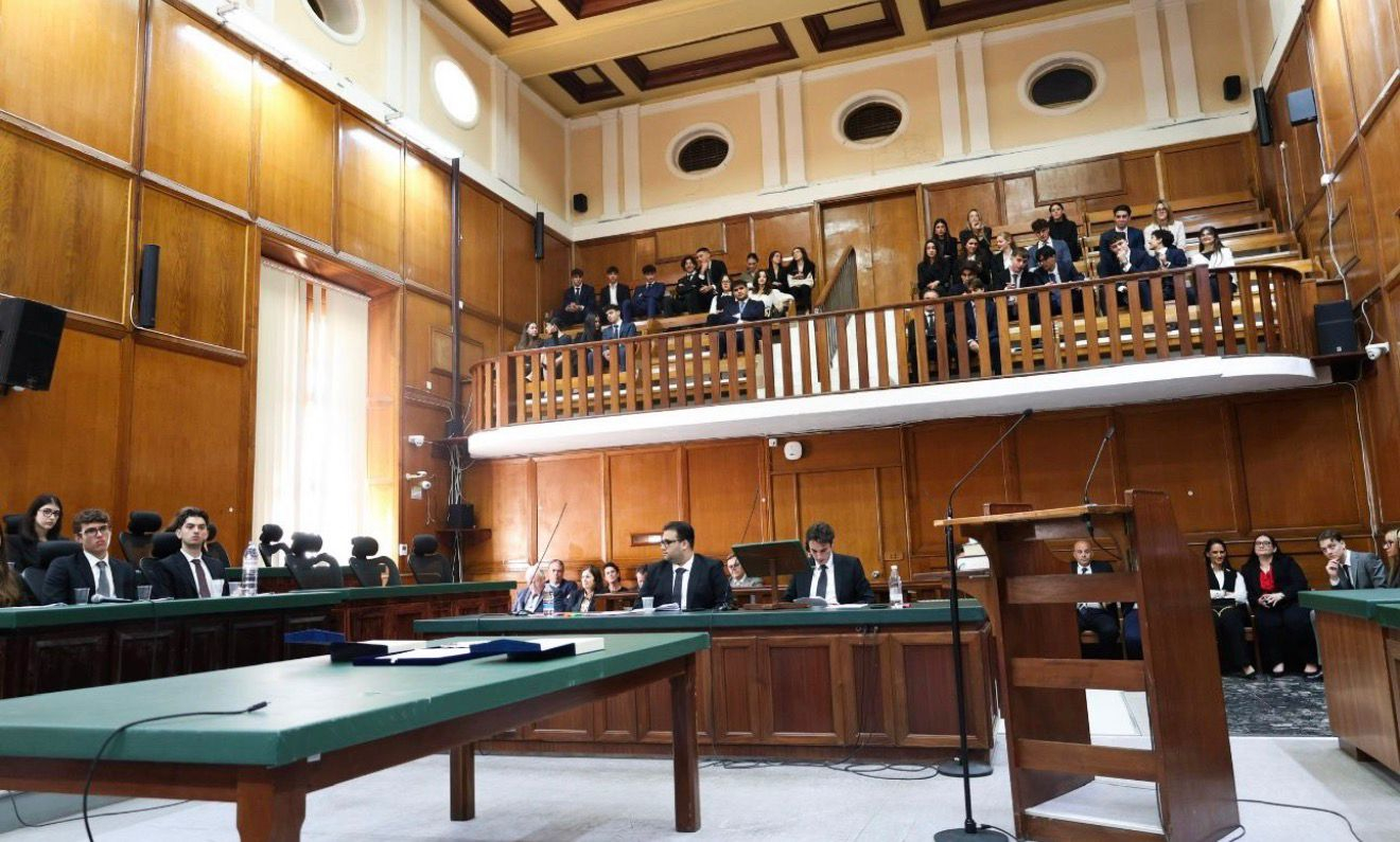 Competing law students at the the Valletta Courts of Justice during final rounds of Crime 101.