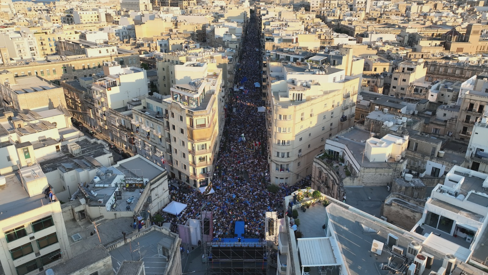 Nationalist supporters gathered in Dingli Street, Sliema for Sunday's mass meeting