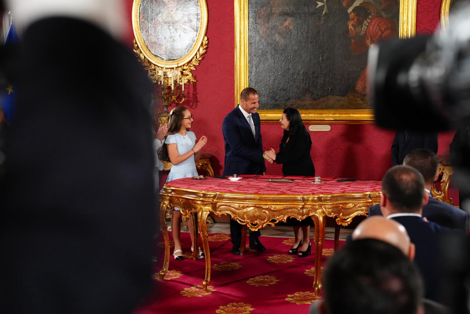 President Myriam Spiteri Debono and Prime Minister Robert Abela shake hands (Photo: Daniel Tihn/MaltaToday)