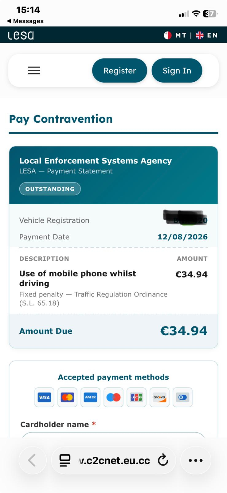 The fraudulent website mimics the LESA portal, leading people to believe they are paying for a citation  