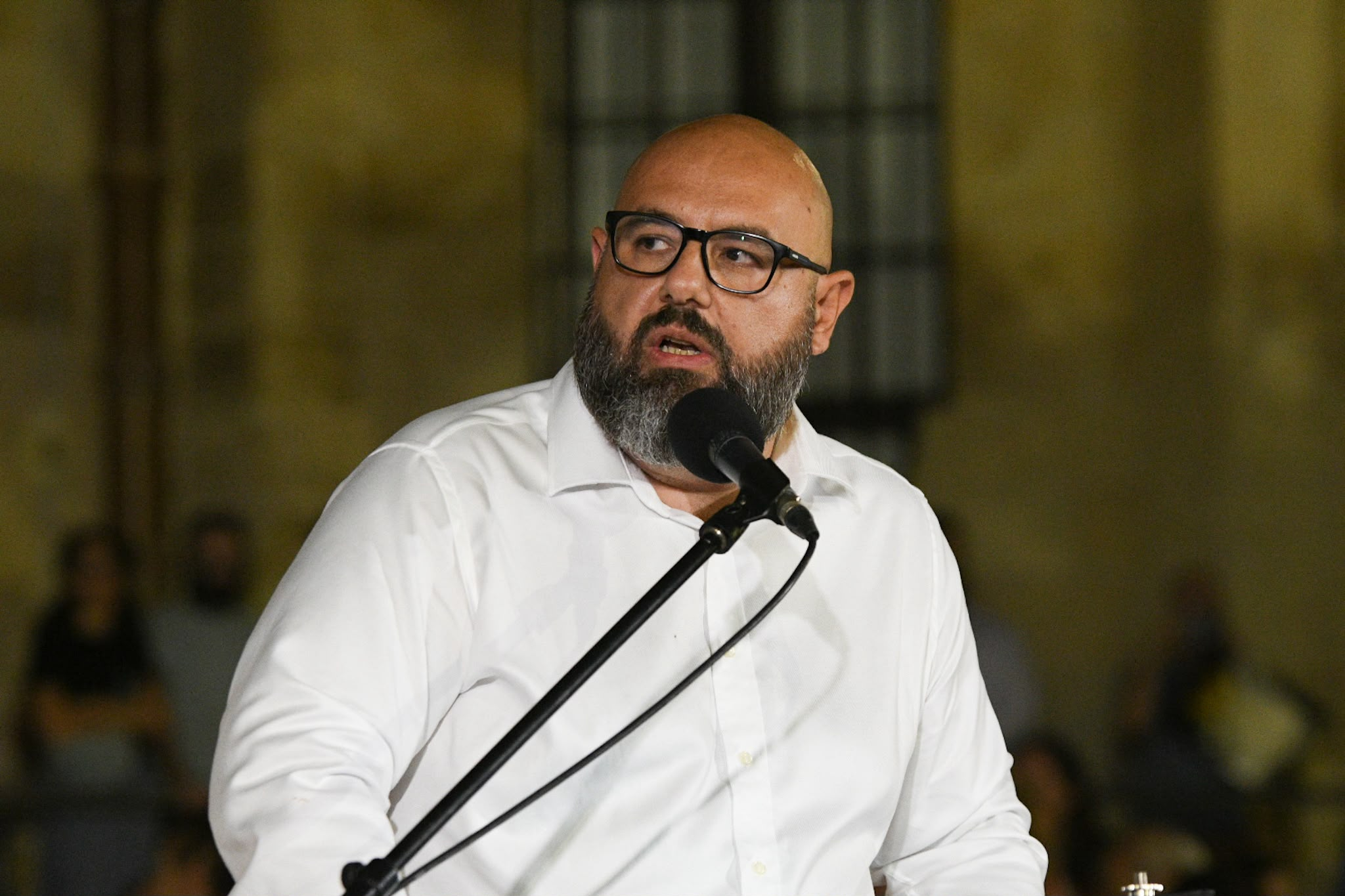 Manuel Delia was the last speaker in Wednesday's protest, urging people to reach out engage with individuals from all sides of the political isle (Photo: James Bianchi/MaltaToday)