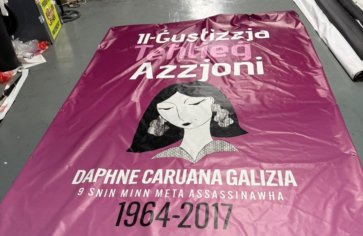 A poster set to be displayed in Valletta to mark seven years since Daphne Caruana Galizia's assassination 