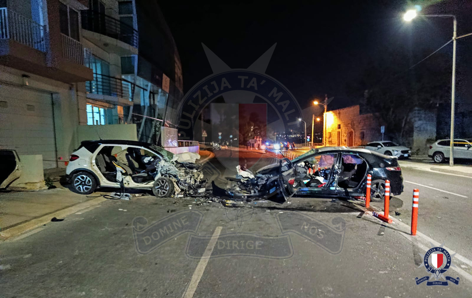 The two cars collided on Triq-l-Imdina in Zebbug, Malta (Photo: Malta Police Force)