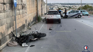 Motorcycle grievously hurt after crash