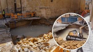 WATCH | Massive gaping hole in Tarxien swallows excavator after road collapse near square