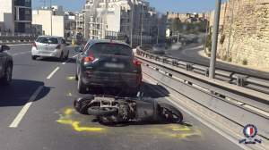 Motorcyclist suffers grievous injuries after colliding with Nissan Juke