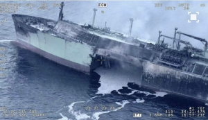 Russian LNG tanker left with gaping hole in its hull after explosion, photos show