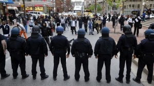 Violence erupts at Baltimore protest over police brutality