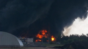 Firefighters feared dead after explosion in fuel depot outside Kiev