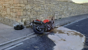 Motorcyclist in hospital after crashing into rubble wall