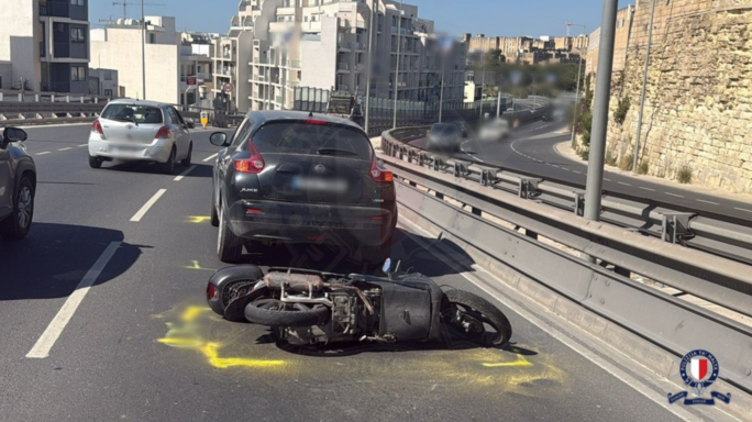 Motorcyclist suffers grievous injuries after colliding with Nissan Juke