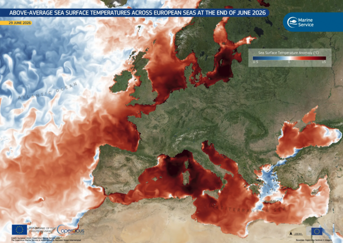 Satellite image shows red hot Mediterranean Sea