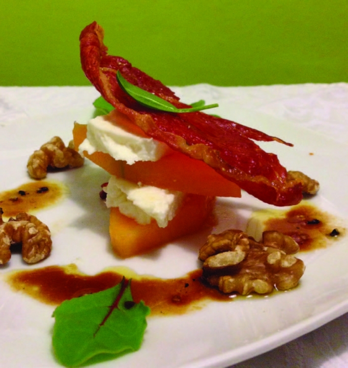 Melon with feta and Parma ham