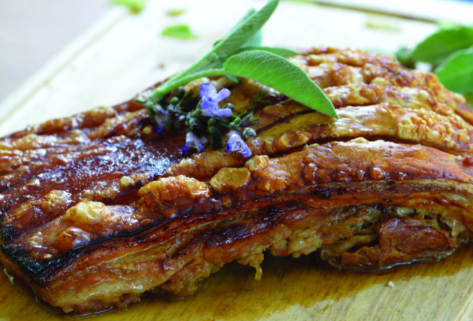 Roasted pork belly with a ginger glaze