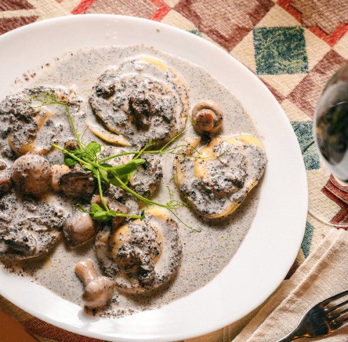 Truffled mushroom and gorgonzola ravioli
